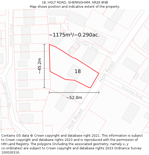 18, HOLT ROAD, SHERINGHAM, NR26 8NB: Plot and title map