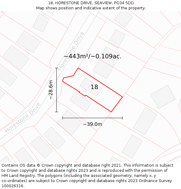 18, HORESTONE DRIVE, SEAVIEW, PO34 5DD: Plot and title map