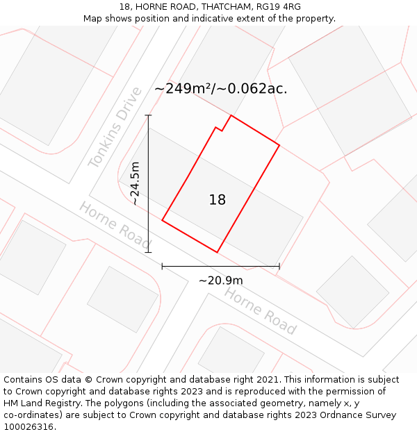 18, HORNE ROAD, THATCHAM, RG19 4RG: Plot and title map