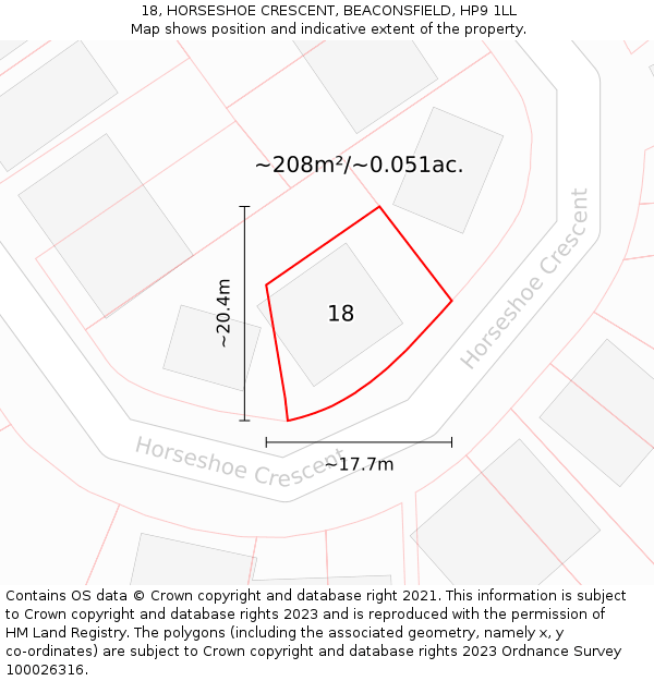 18, HORSESHOE CRESCENT, BEACONSFIELD, HP9 1LL: Plot and title map