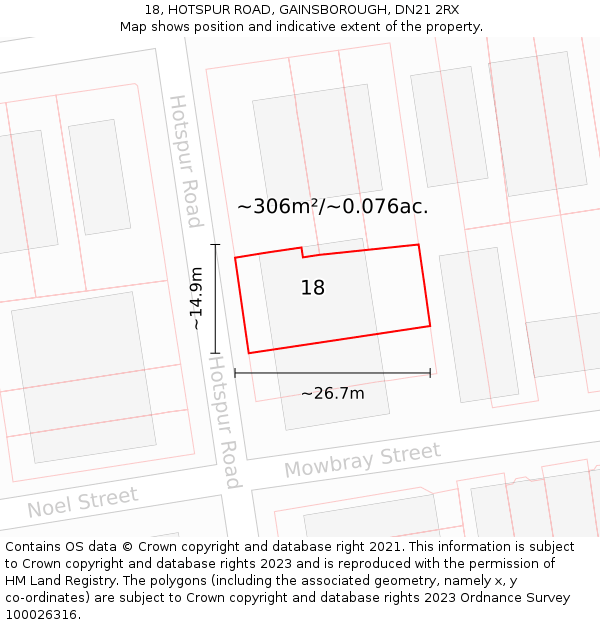 18, HOTSPUR ROAD, GAINSBOROUGH, DN21 2RX: Plot and title map