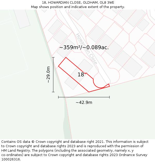 18, HOWARDIAN CLOSE, OLDHAM, OL8 3WE: Plot and title map