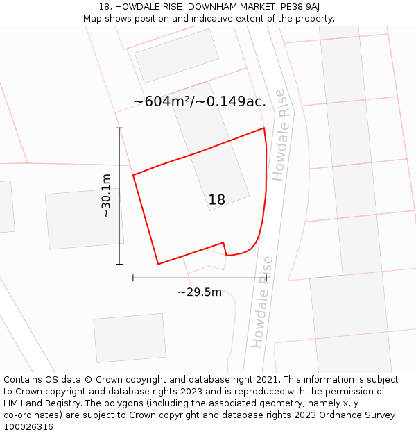 18, HOWDALE RISE, DOWNHAM MARKET, PE38 9AJ: Plot and title map