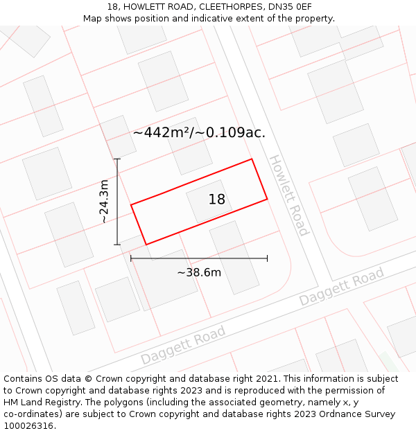 18, HOWLETT ROAD, CLEETHORPES, DN35 0EF: Plot and title map