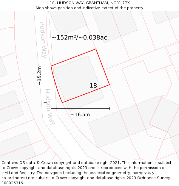 18, HUDSON WAY, GRANTHAM, NG31 7BX: Plot and title map