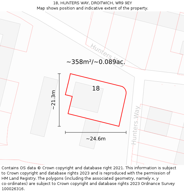 18, HUNTERS WAY, DROITWICH, WR9 9EY: Plot and title map