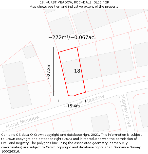 18, HURST MEADOW, ROCHDALE, OL16 4QP: Plot and title map