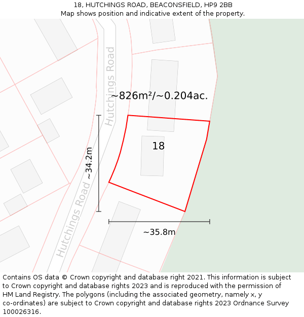 18, HUTCHINGS ROAD, BEACONSFIELD, HP9 2BB: Plot and title map