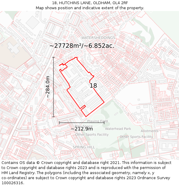 18, HUTCHINS LANE, OLDHAM, OL4 2RF: Plot and title map