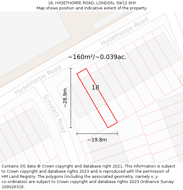 18, HYDETHORPE ROAD, LONDON, SW12 0HY: Plot and title map