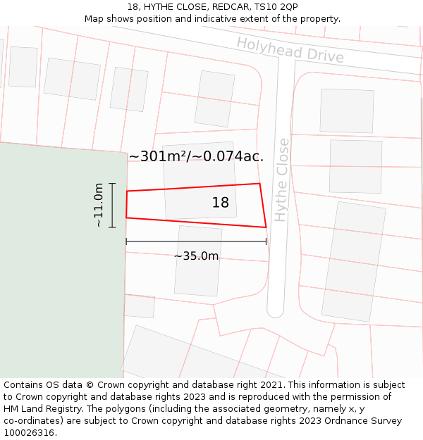 18, HYTHE CLOSE, REDCAR, TS10 2QP: Plot and title map