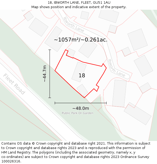 18, IBWORTH LANE, FLEET, GU51 1AU: Plot and title map