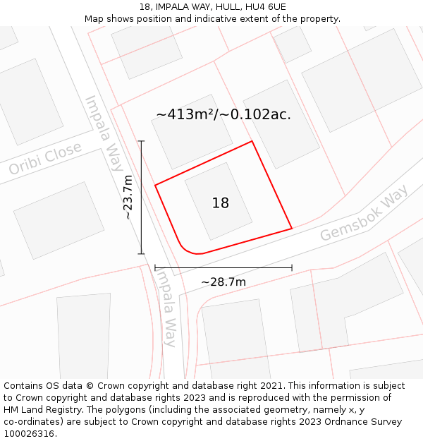 18, IMPALA WAY, HULL, HU4 6UE: Plot and title map