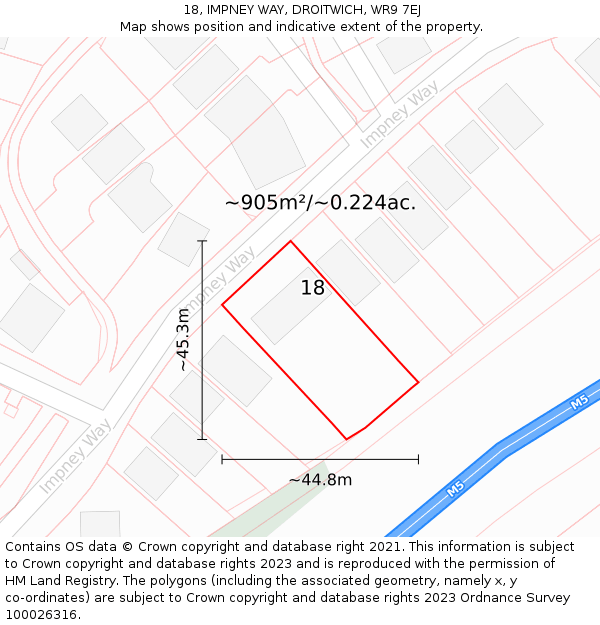 18, IMPNEY WAY, DROITWICH, WR9 7EJ: Plot and title map