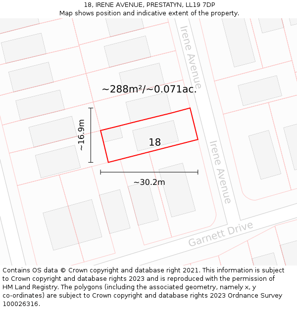 18, IRENE AVENUE, PRESTATYN, LL19 7DP: Plot and title map