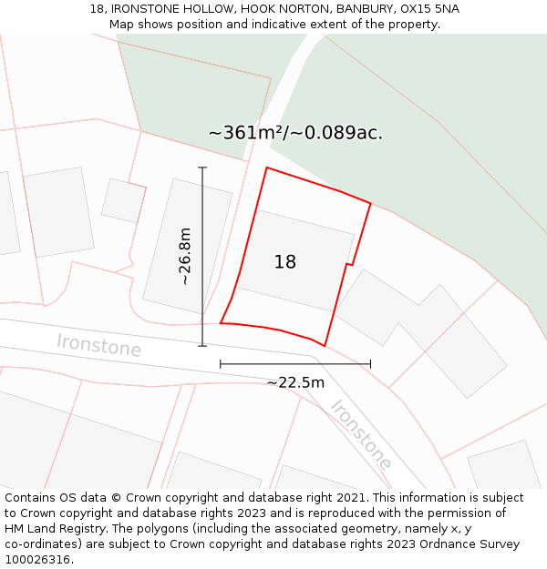 18, IRONSTONE HOLLOW, HOOK NORTON, BANBURY, OX15 5NA: Plot and title map