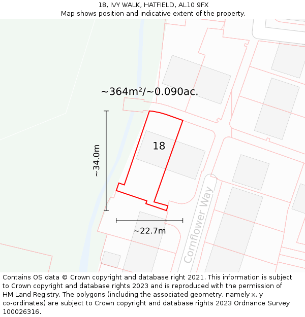 18, IVY WALK, HATFIELD, AL10 9FX: Plot and title map