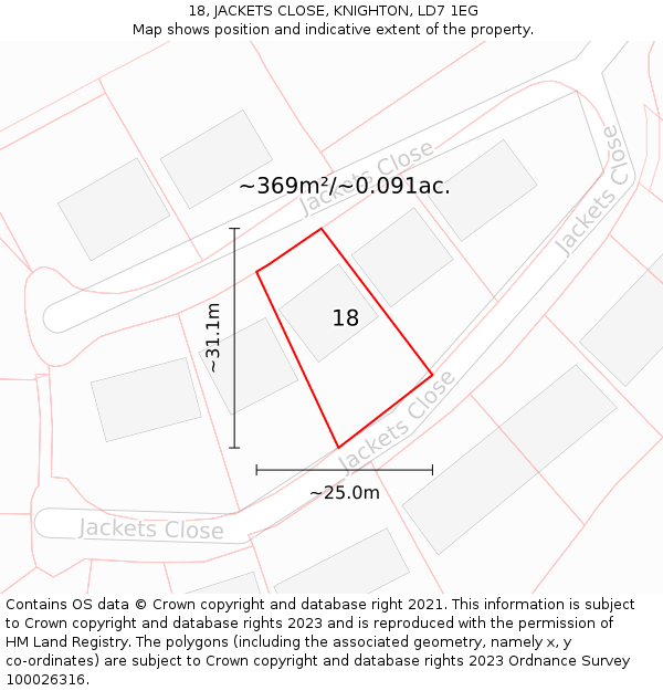 18, JACKETS CLOSE, KNIGHTON, LD7 1EG: Plot and title map