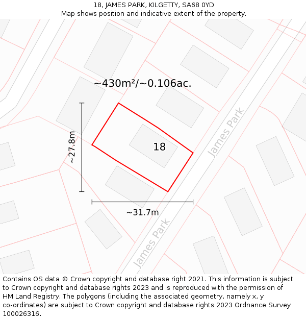 18, JAMES PARK, KILGETTY, SA68 0YD: Plot and title map