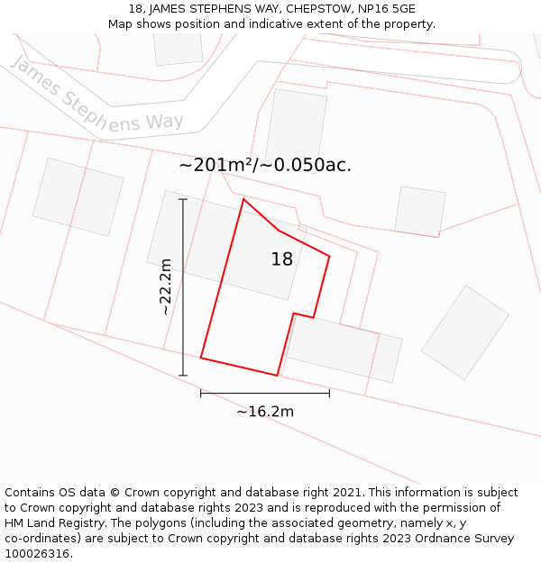 18, JAMES STEPHENS WAY, CHEPSTOW, NP16 5GE: Plot and title map