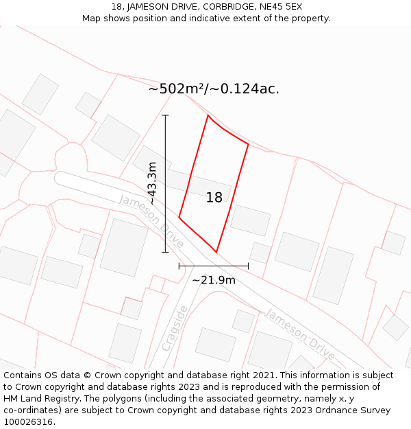 18, JAMESON DRIVE, CORBRIDGE, NE45 5EX: Plot and title map