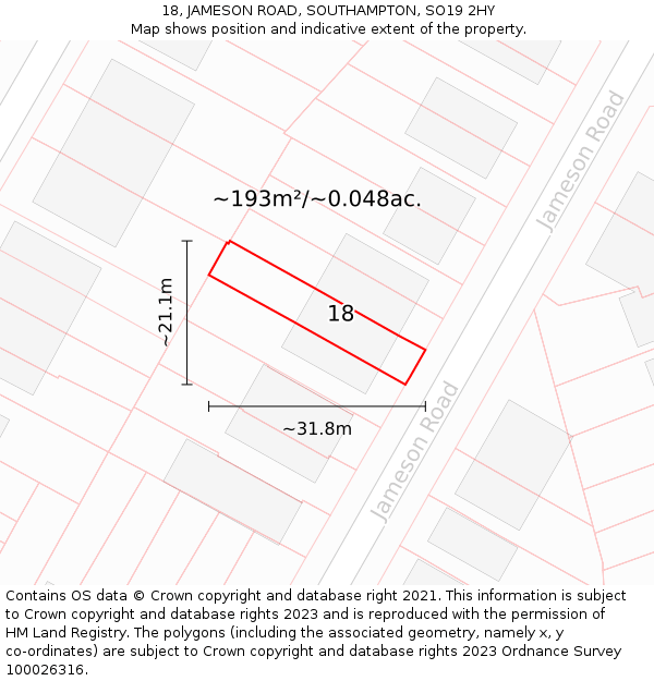 18, JAMESON ROAD, SOUTHAMPTON, SO19 2HY: Plot and title map