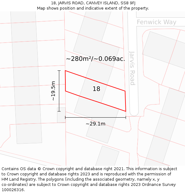 18, JARVIS ROAD, CANVEY ISLAND, SS8 9FJ: Plot and title map