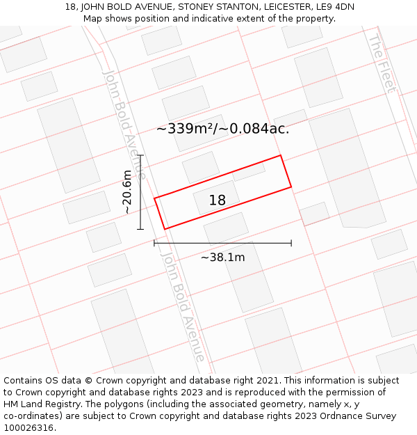 18, JOHN BOLD AVENUE, STONEY STANTON, LEICESTER, LE9 4DN: Plot and title map