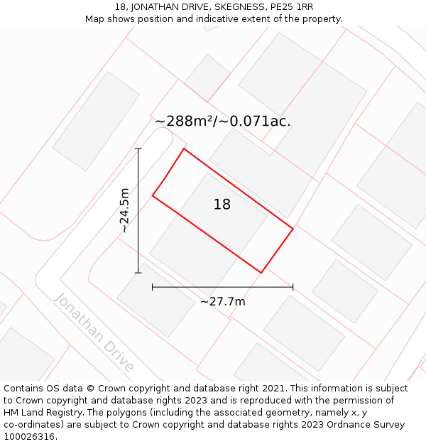 18, JONATHAN DRIVE, SKEGNESS, PE25 1RR: Plot and title map