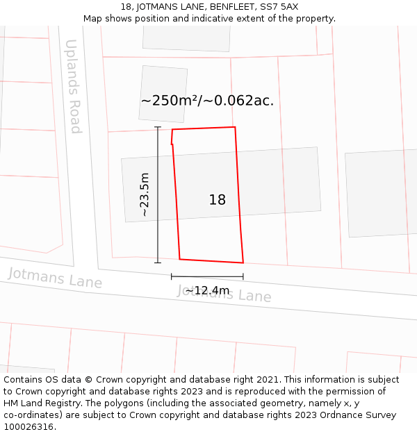 18, JOTMANS LANE, BENFLEET, SS7 5AX: Plot and title map