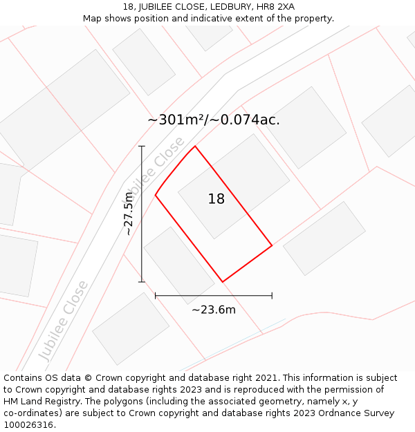 18, JUBILEE CLOSE, LEDBURY, HR8 2XA: Plot and title map