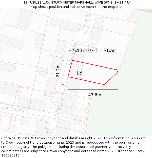 18, JUBILEE WAY, STURMINSTER MARSHALL, WIMBORNE, BH21 4JU: Plot and title map