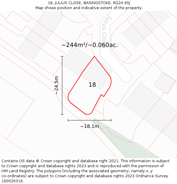 18, JULIUS CLOSE, BASINGSTOKE, RG24 9SJ: Plot and title map