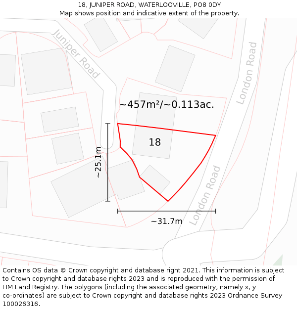 18, JUNIPER ROAD, WATERLOOVILLE, PO8 0DY: Plot and title map