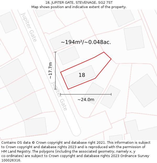 18, JUPITER GATE, STEVENAGE, SG2 7ST: Plot and title map