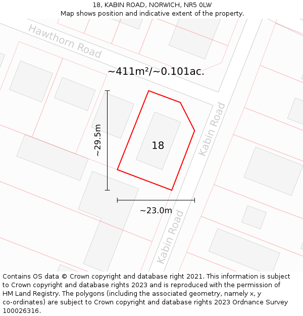 18, KABIN ROAD, NORWICH, NR5 0LW: Plot and title map