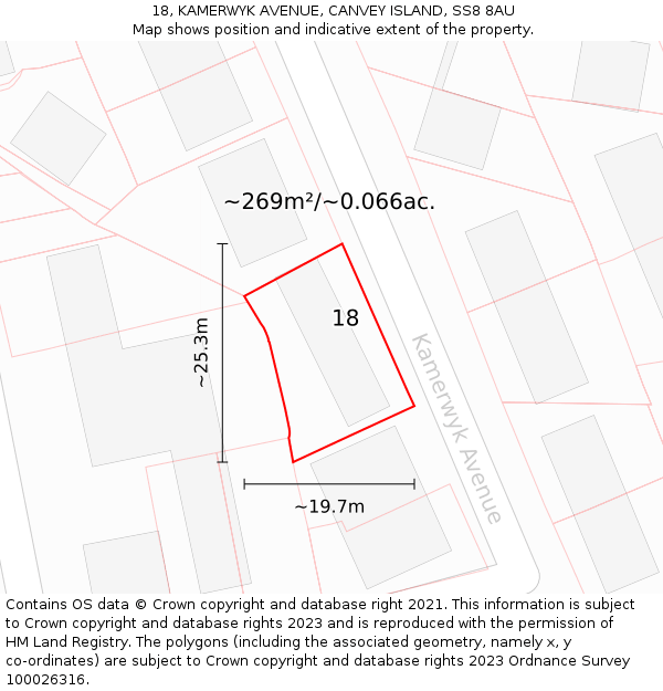 18, KAMERWYK AVENUE, CANVEY ISLAND, SS8 8AU: Plot and title map
