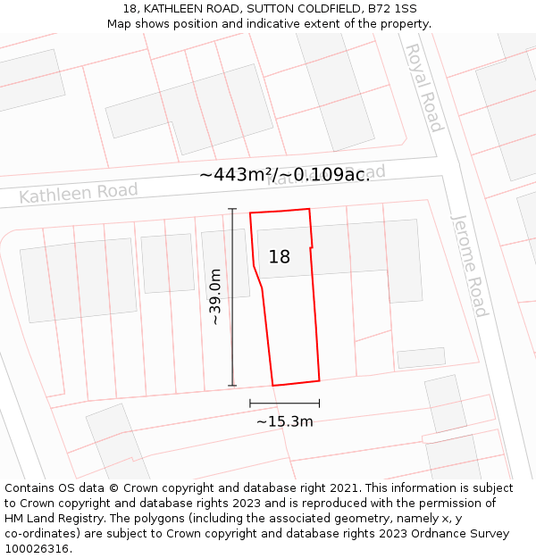 18, KATHLEEN ROAD, SUTTON COLDFIELD, B72 1SS: Plot and title map