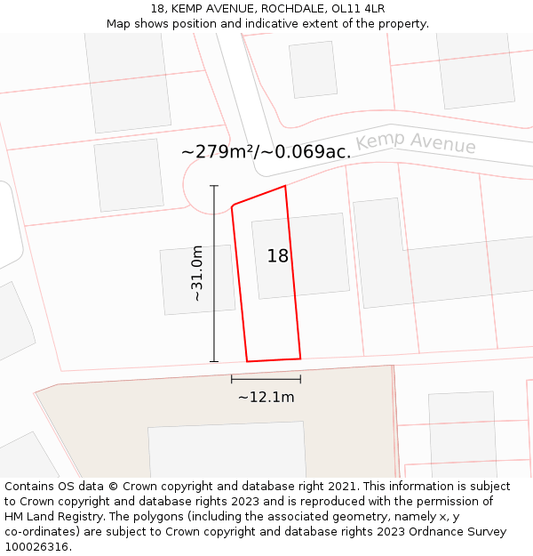 18, KEMP AVENUE, ROCHDALE, OL11 4LR: Plot and title map