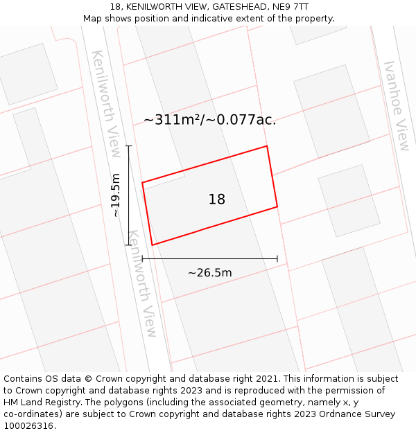 18, KENILWORTH VIEW, GATESHEAD, NE9 7TT: Plot and title map