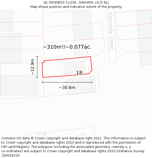 18, KENNEDY CLOSE, OAKHAM, LE15 6LL: Plot and title map