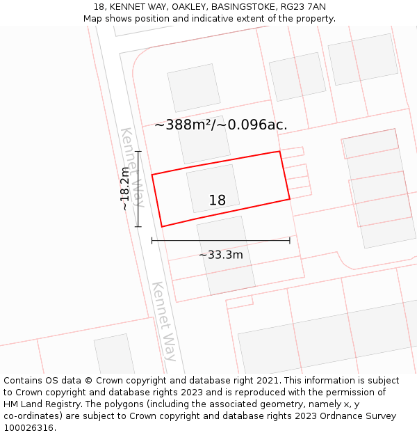 18, KENNET WAY, OAKLEY, BASINGSTOKE, RG23 7AN: Plot and title map