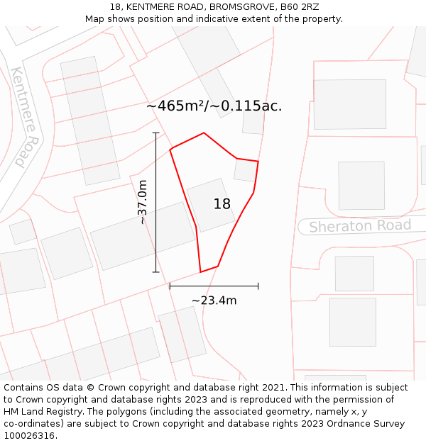 18, KENTMERE ROAD, BROMSGROVE, B60 2RZ: Plot and title map