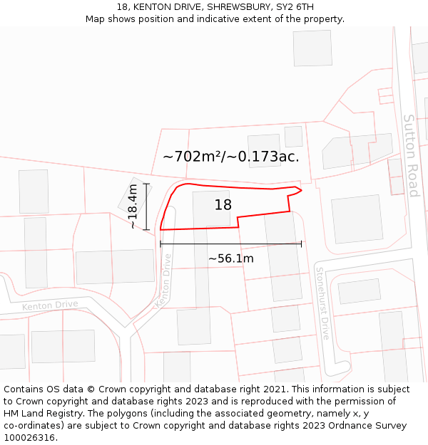 18, KENTON DRIVE, SHREWSBURY, SY2 6TH: Plot and title map