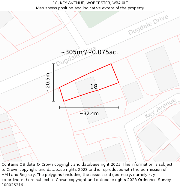 18, KEY AVENUE, WORCESTER, WR4 0LT: Plot and title map