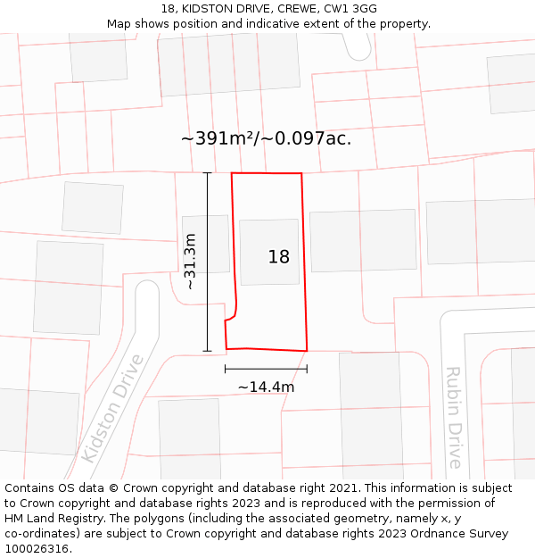 18, KIDSTON DRIVE, CREWE, CW1 3GG: Plot and title map