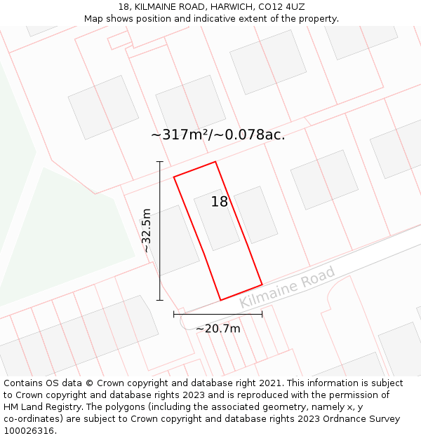 18, KILMAINE ROAD, HARWICH, CO12 4UZ: Plot and title map