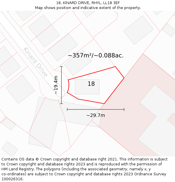 18, KINARD DRIVE, RHYL, LL18 3EF: Plot and title map