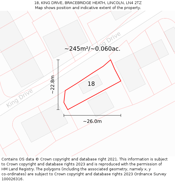 18, KING DRIVE, BRACEBRIDGE HEATH, LINCOLN, LN4 2TZ: Plot and title map