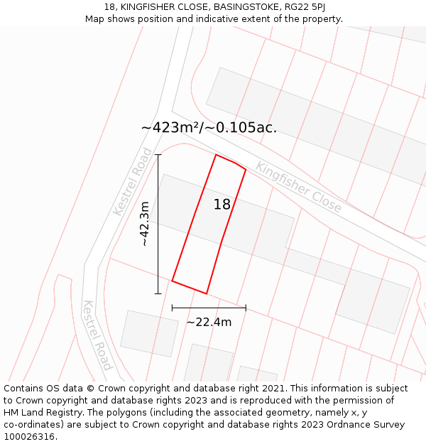 18, KINGFISHER CLOSE, BASINGSTOKE, RG22 5PJ: Plot and title map